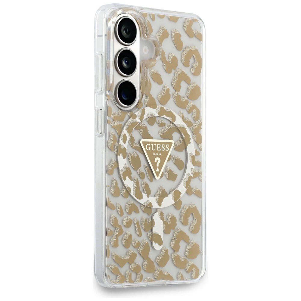 Guess IML Leopard Print Triangle MagSafe-fodral för Samsung Galaxy S26 - Brun