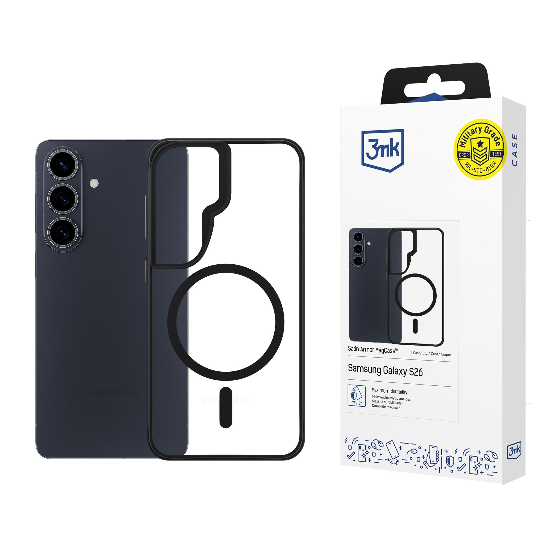 3mk Satin Armor MagCase för Samsung Galaxy S26 - Transparent svart