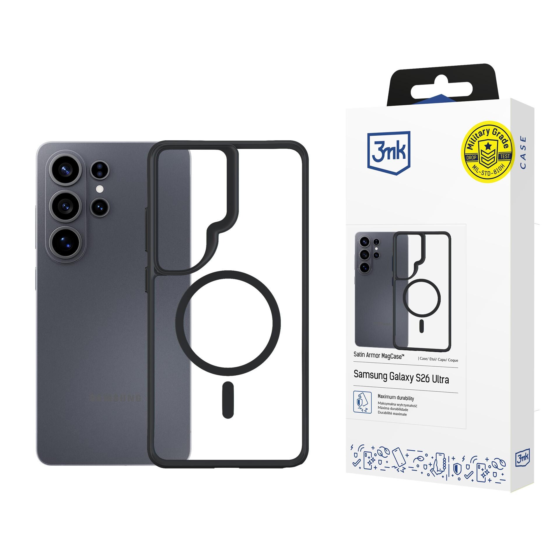 3mk Satin Armor MagCase för Samsung Galaxy S26 Ultra - Transparent svart