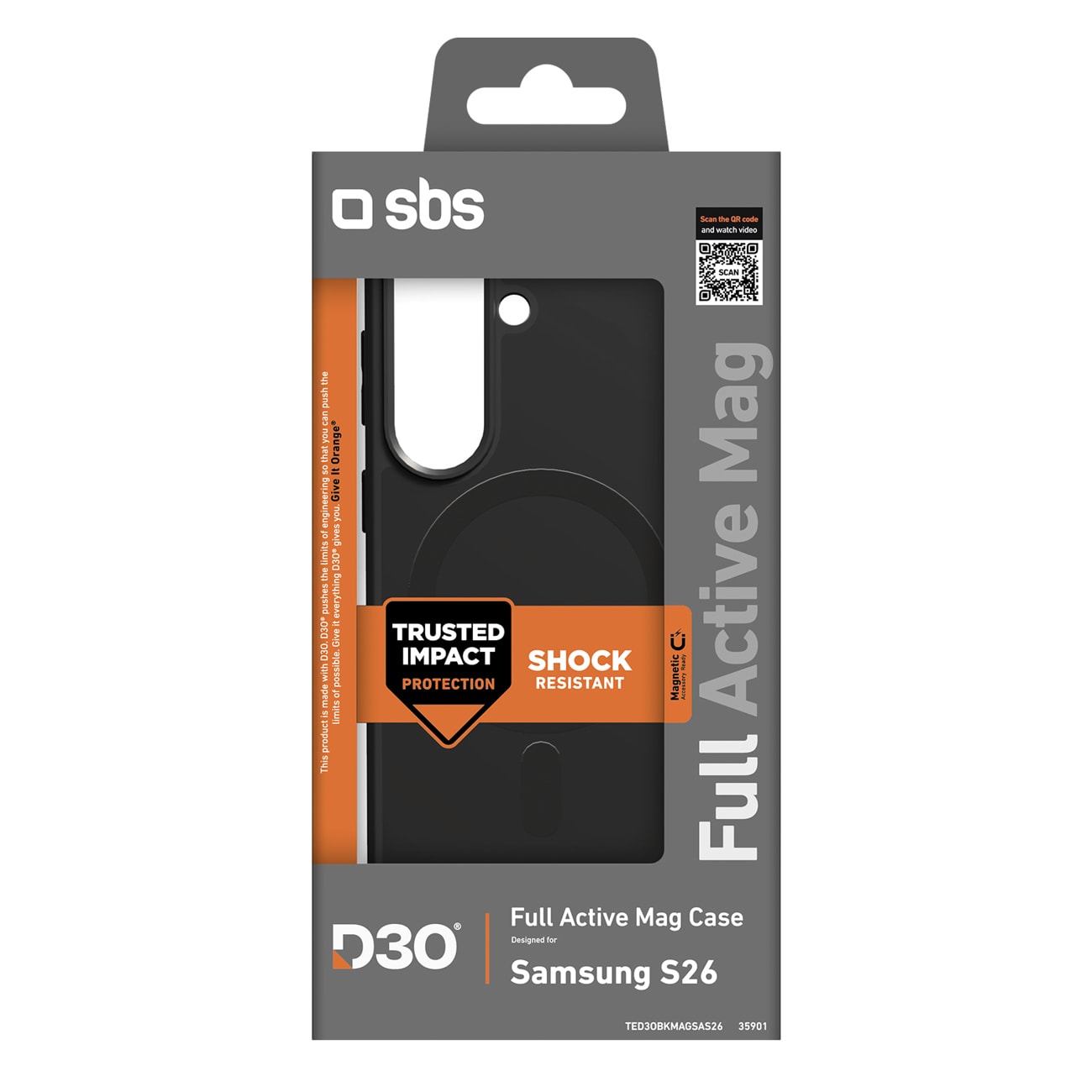 SBS Full Active Case D3O för Samsung Galaxy S26, MagSafe-kompatibel - Svart
