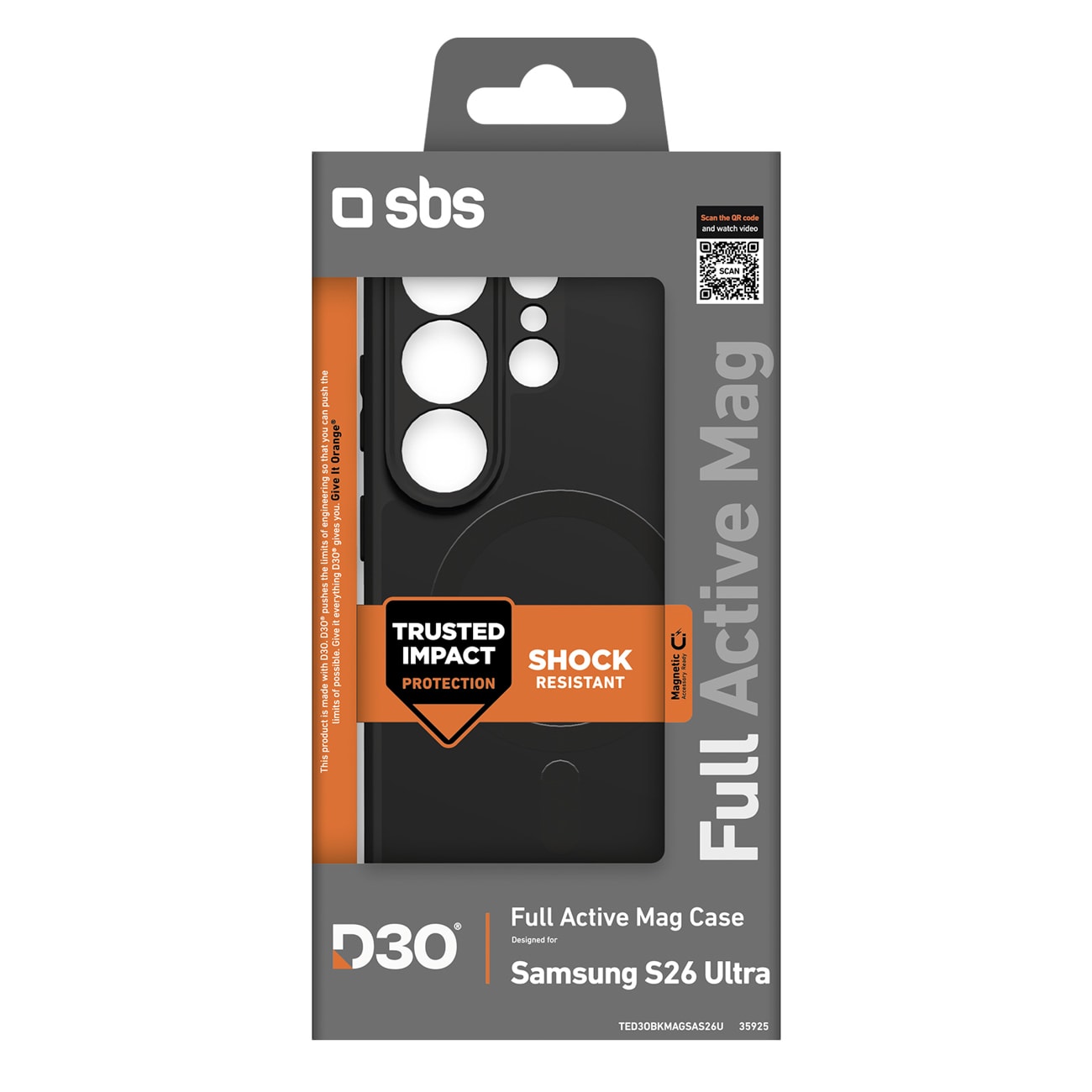 SBS Full Active Case D3O för Samsung Galaxy S26 Ultra, MagSafe-kompatibel - Svart