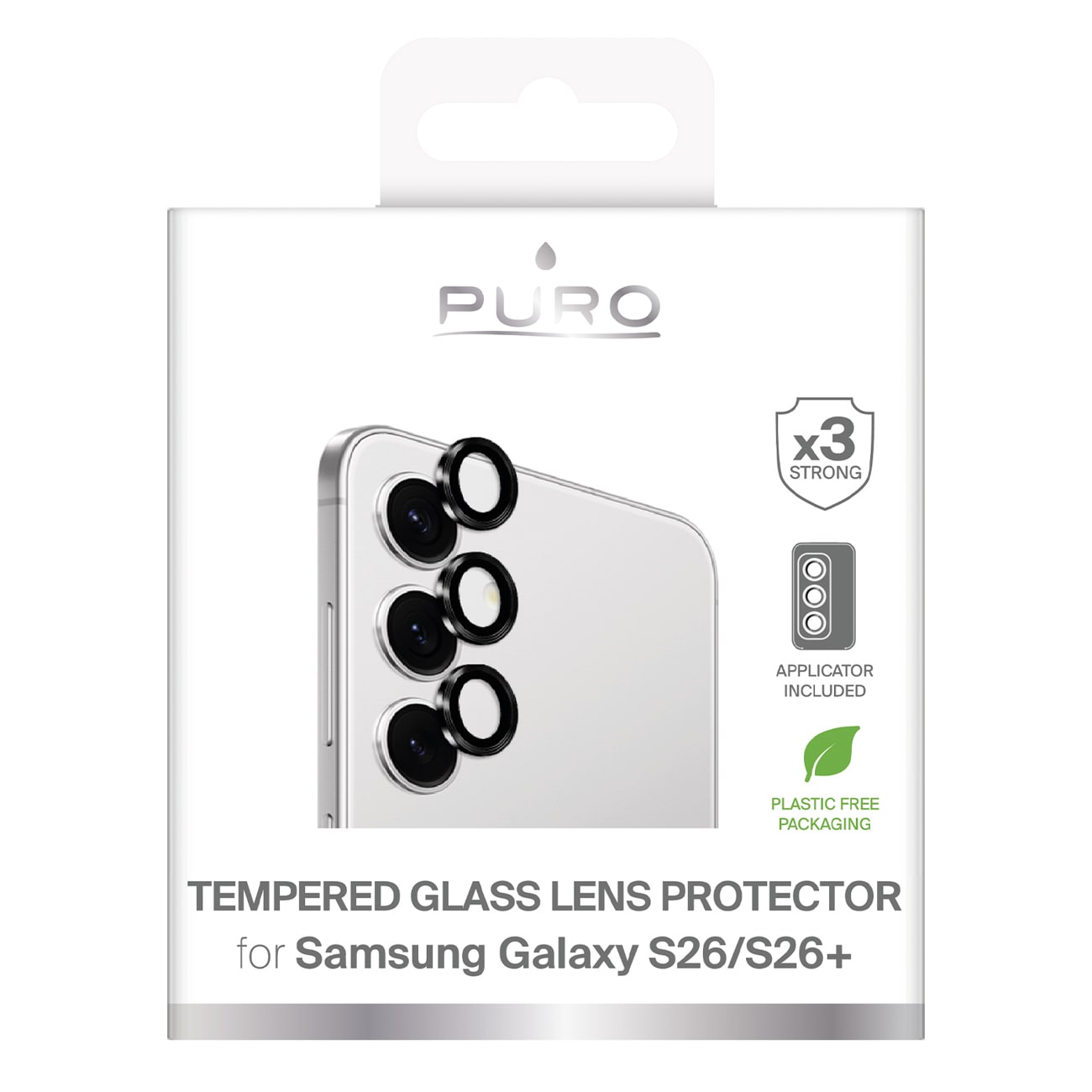 Puro härdat glas för den bakre kameran för Samsung Galaxy S26/S26 Plus - med en svart ram