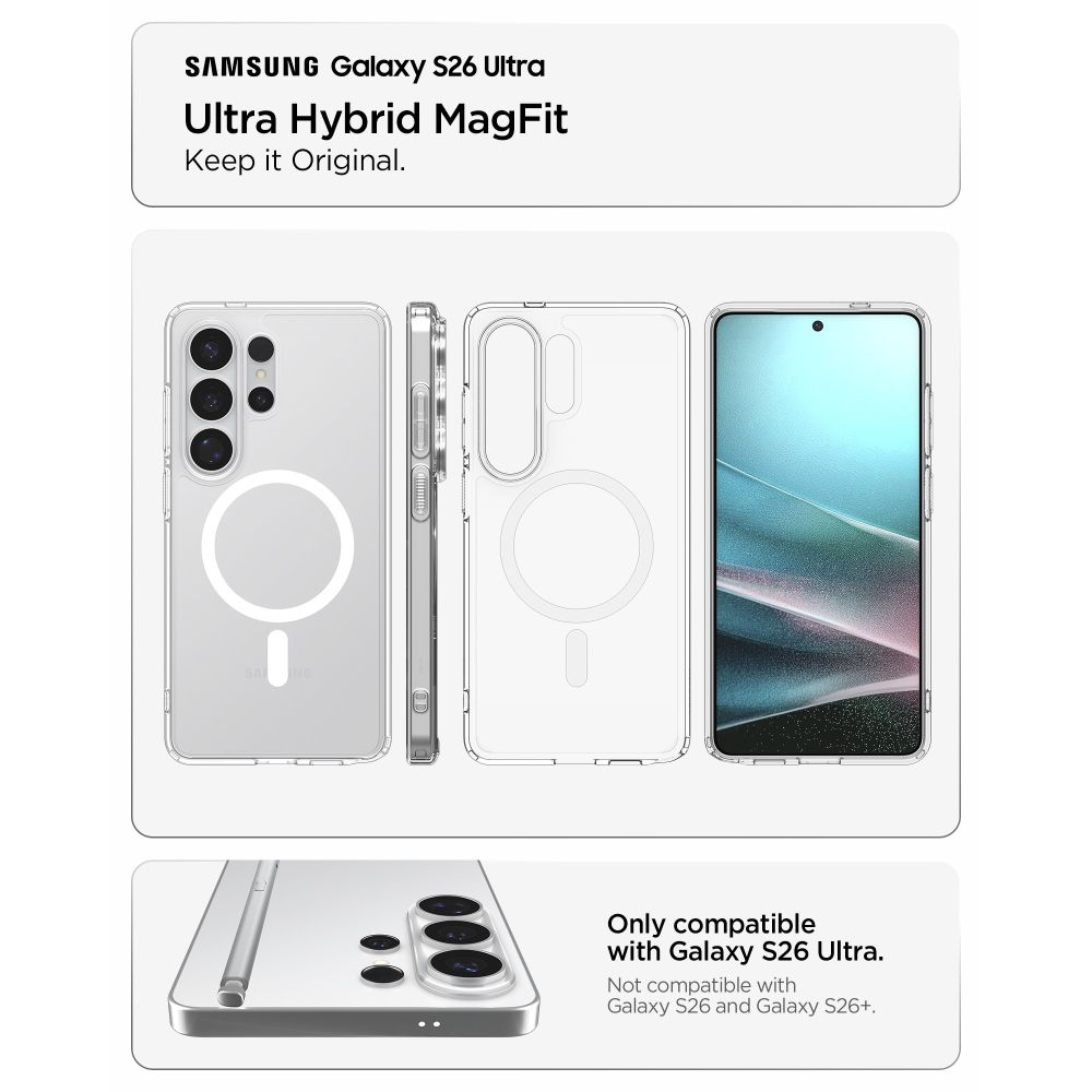 Spigen Ultra Hybrid Mag MagSafe-fodral för Samsung Galaxy S26 Ultra - Klar och vit