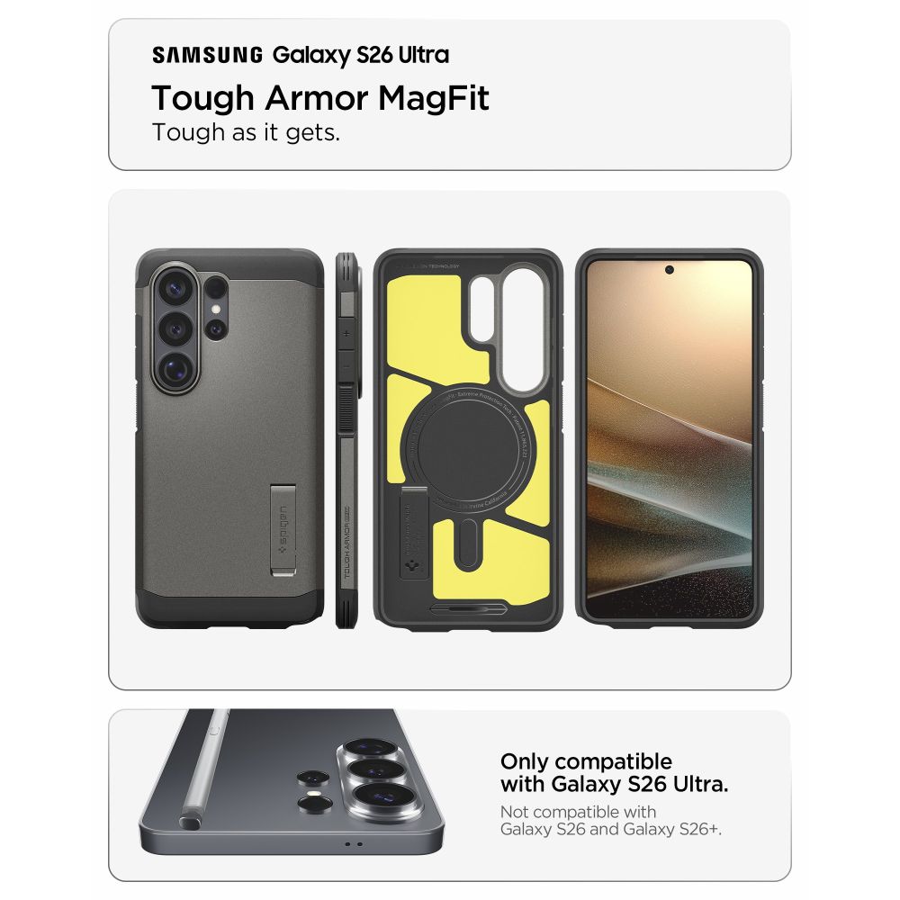 Spigen Tough Armor Mag MagSafe-etui til Samsung Galaxy S26 Ultra - grå