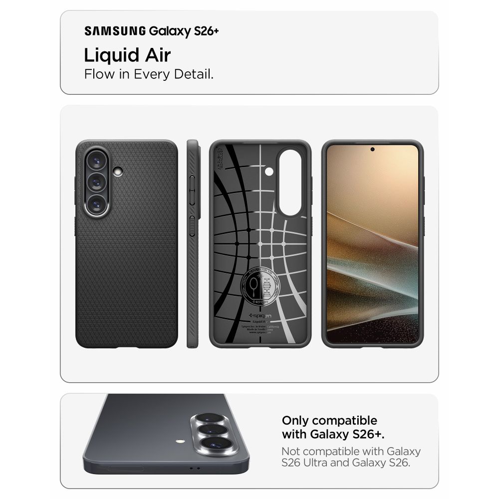 Spigen Liquid Air-etui til Samsung Galaxy S26+ - mat sort