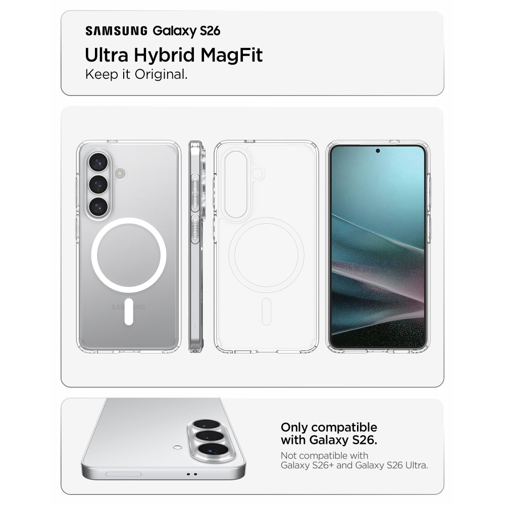 Spigen Ultra Hybrid Mag MagSafe-etui til Samsung Galaxy S26 - Klar og hvid
