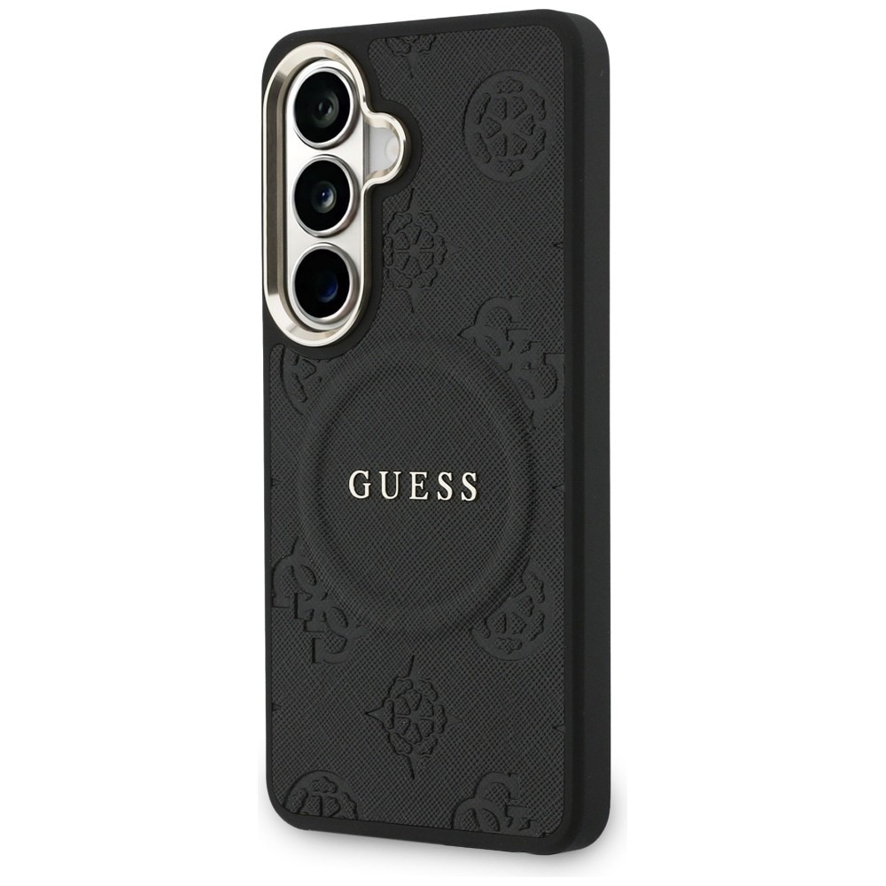 Guess Saffiano Peony Embossed Ring MagSafe-fodral för Samsung Galaxy S26 - svart