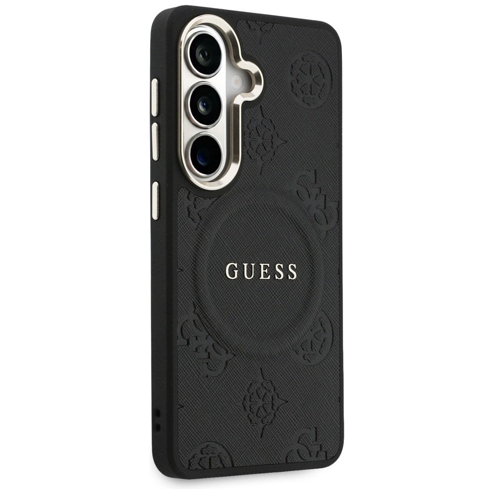 Guess Saffiano Peony Embossed Ring MagSafe-fodral för Samsung Galaxy S26 - svart