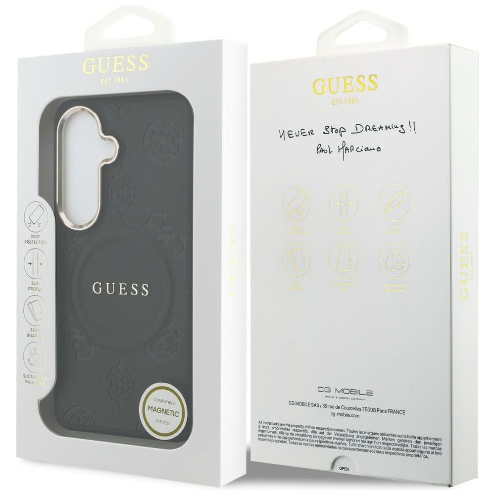 Guess Saffiano Peony Embossed Ring MagSafe-fodral för Samsung Galaxy S26 - svart