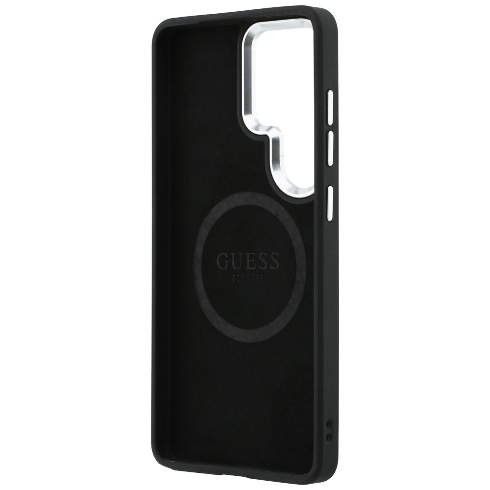 Guess Präglat MagSafe-fodral med ringtriangel och logotyp för Samsung Galaxy S26 Ultra - Svart