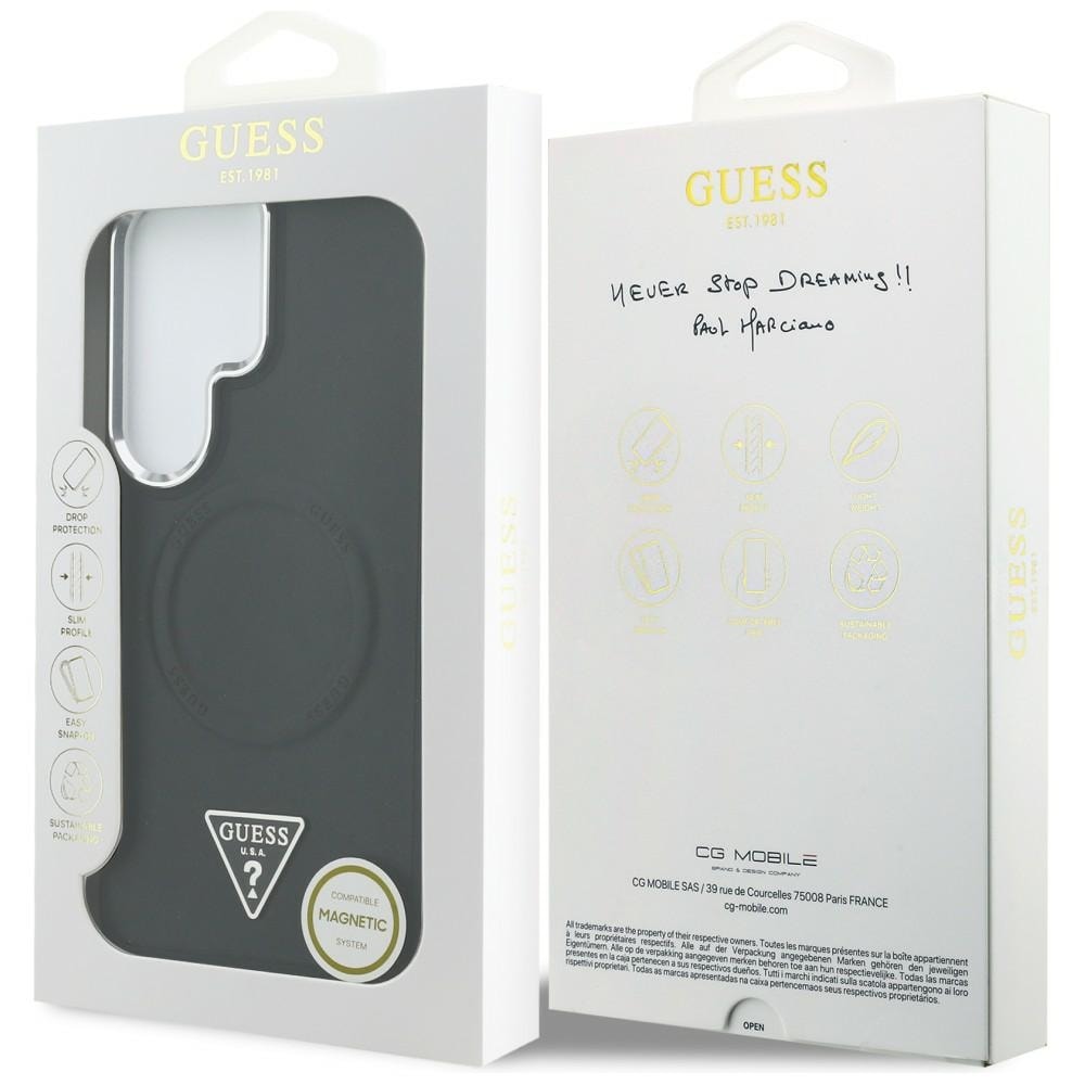 Guess Präglat MagSafe-fodral med ringtriangel och logotyp för Samsung Galaxy S26 Ultra - Svart