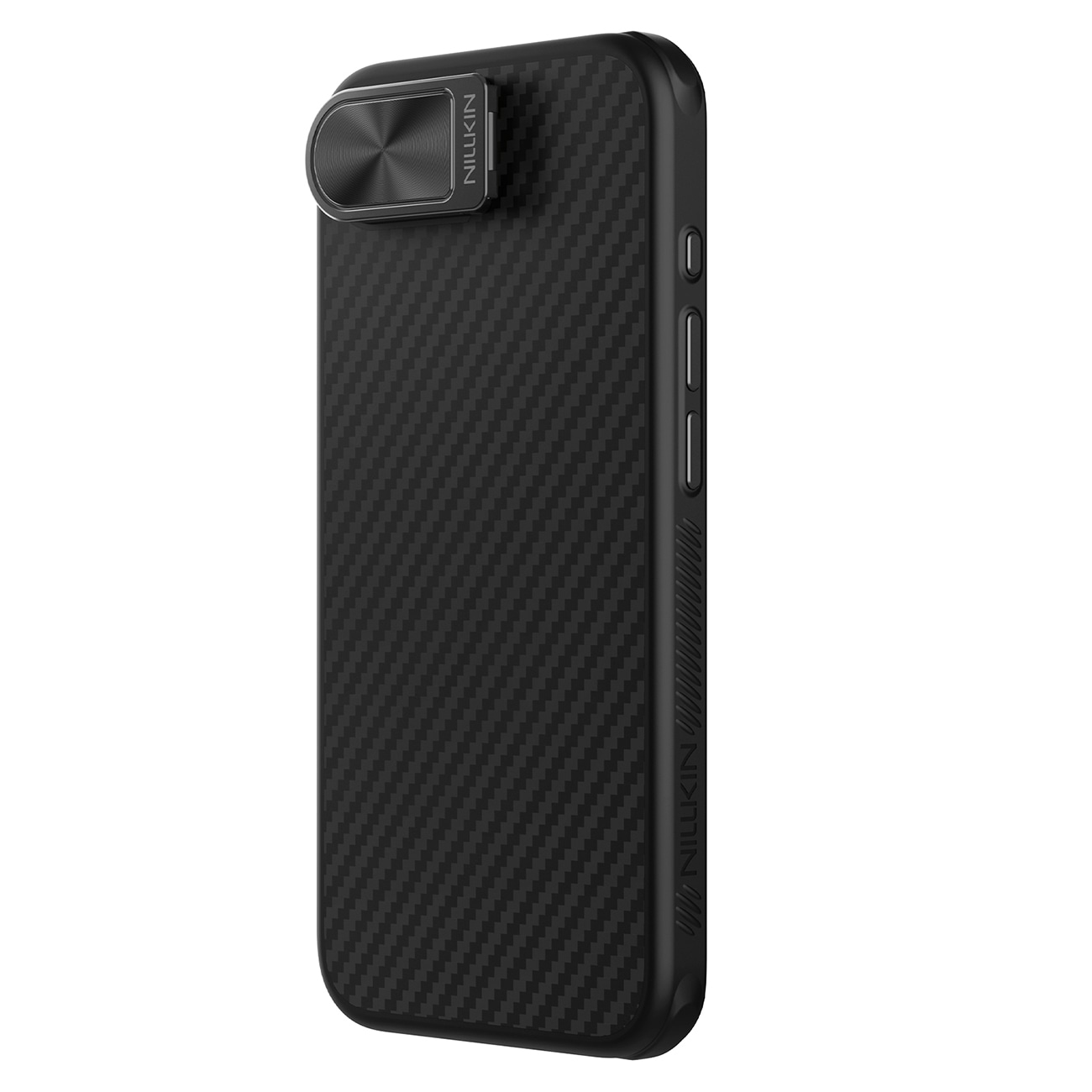 Nillkin CarboProp magnetisk etui med kameradæksel og stativ til iPhone 16e / 17e - Sort