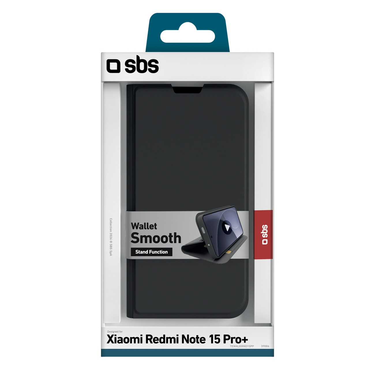 SBS Wallet Smooth Case til Xiaomi Redmi Note 15 Pro+ med flip - Sort