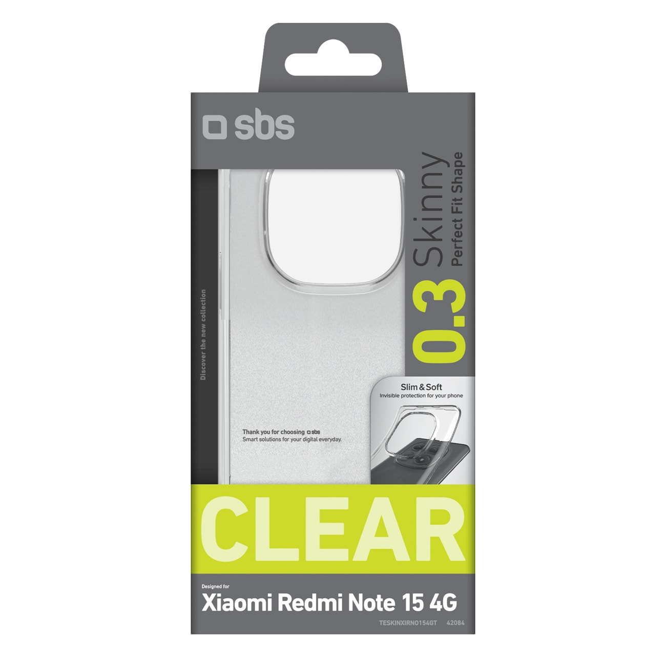 SBS Skinny Cover til Xiaomi Redmi Note 15 4G - gennemsigtig