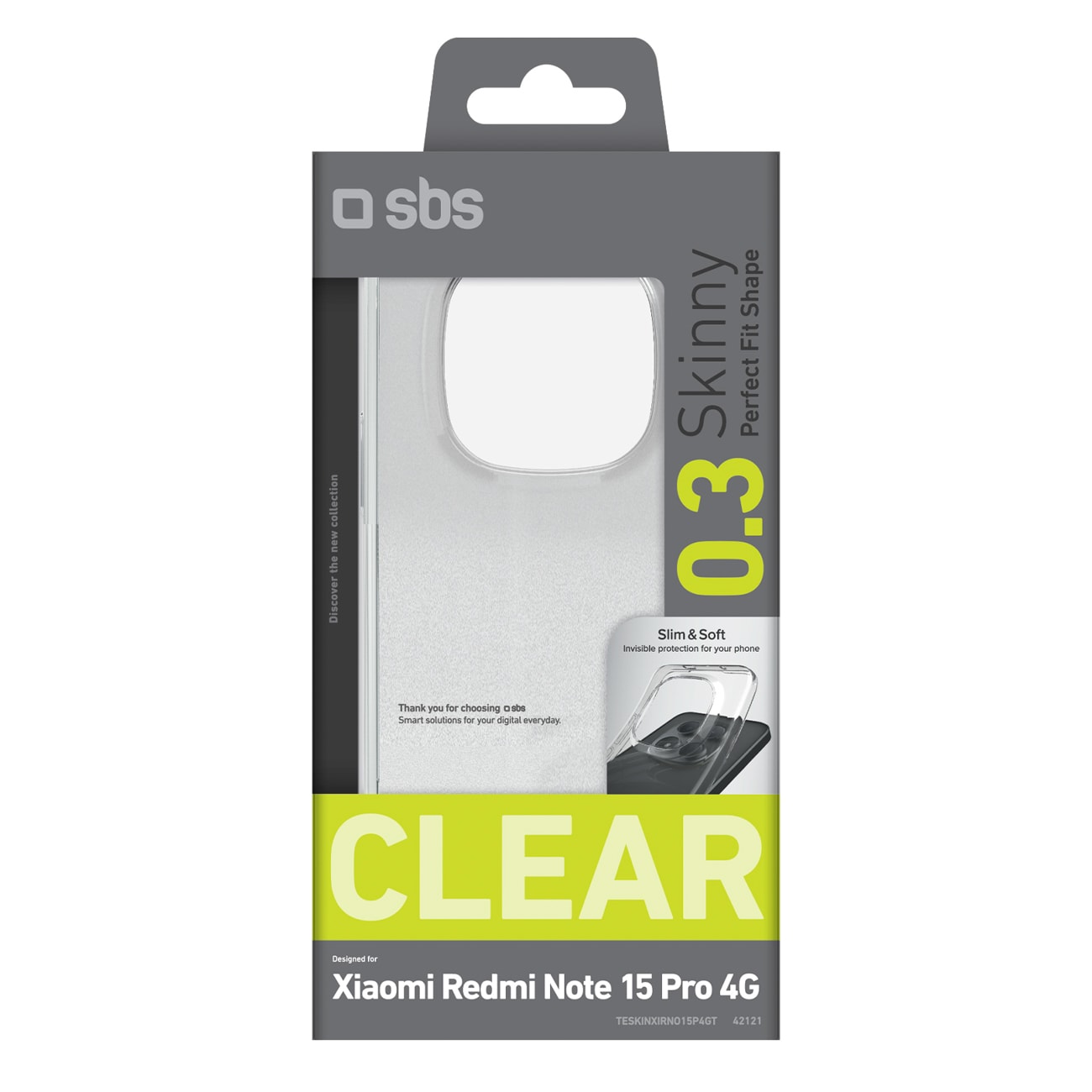 SBS Skinny Cover til Xiaomi Redmi Note 15 Pro 4G - Transparent