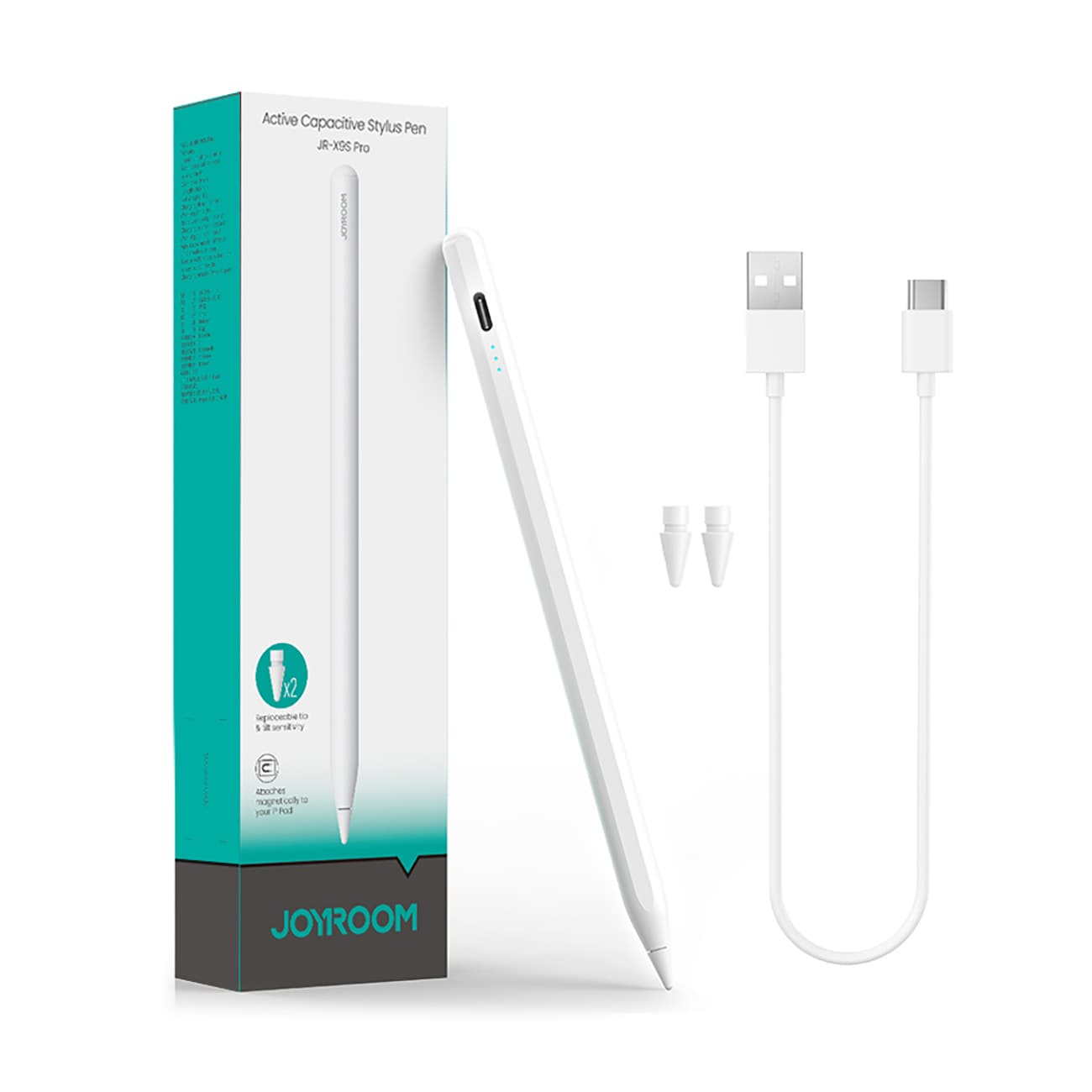 Joyroom JR-X9S Pro Active Stylus med 2 utbytbara spetsar - vit - 24.se