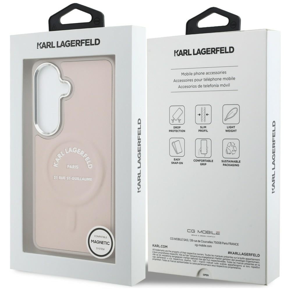 Karl Lagerfeld präglad ring RSG-logotyp MagSafe-fodral för Samsung Galaxy S26 - Rosa