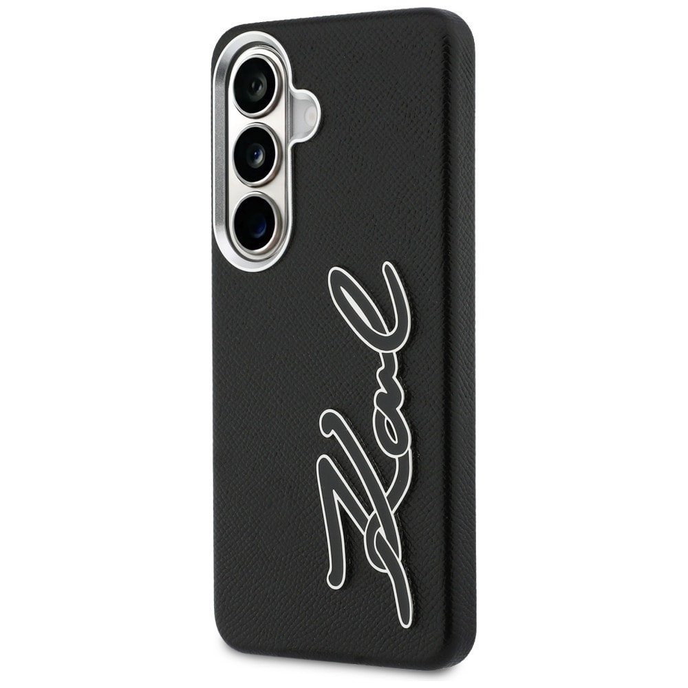 Karl Lagerfeld Grained Signature Metal Resin Logo Fodral för Samsung Galaxy S26 - Svart