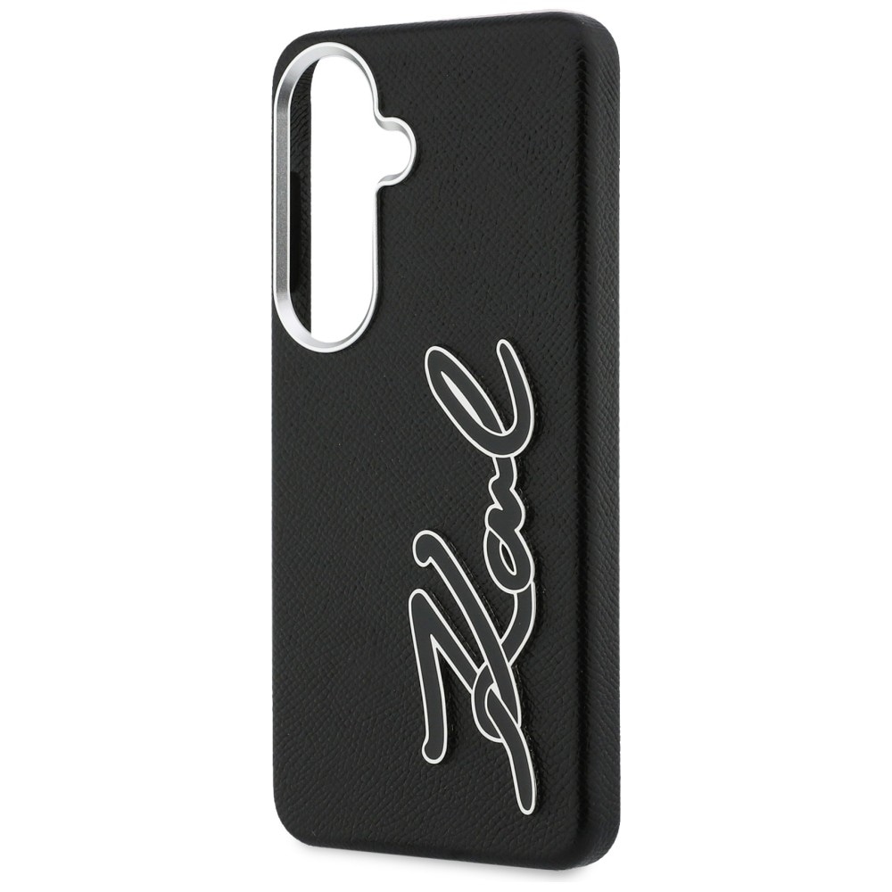 Karl Lagerfeld Grained Signature Metal Resin Logo Fodral för Samsung Galaxy S26 - Svart