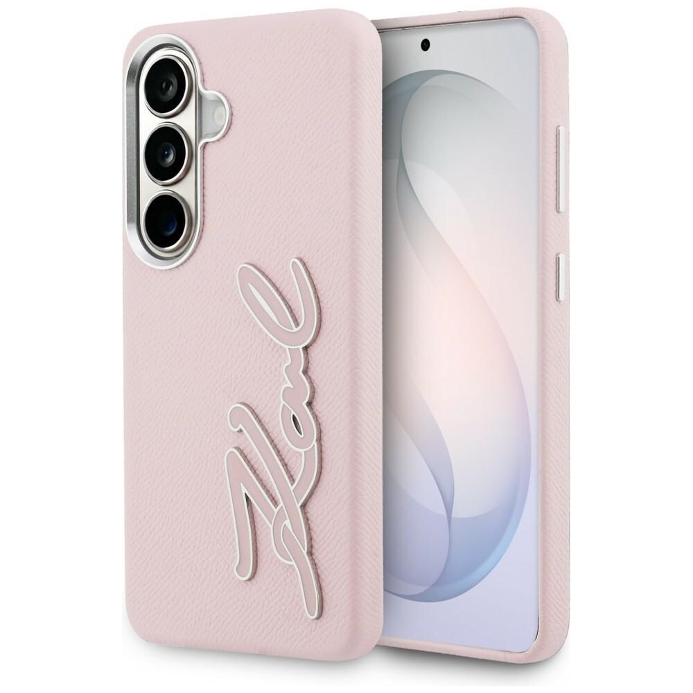 Karl Lagerfeld Grained Signature Metal Resin Logo Fodral för Samsung Galaxy S26 - Rosa