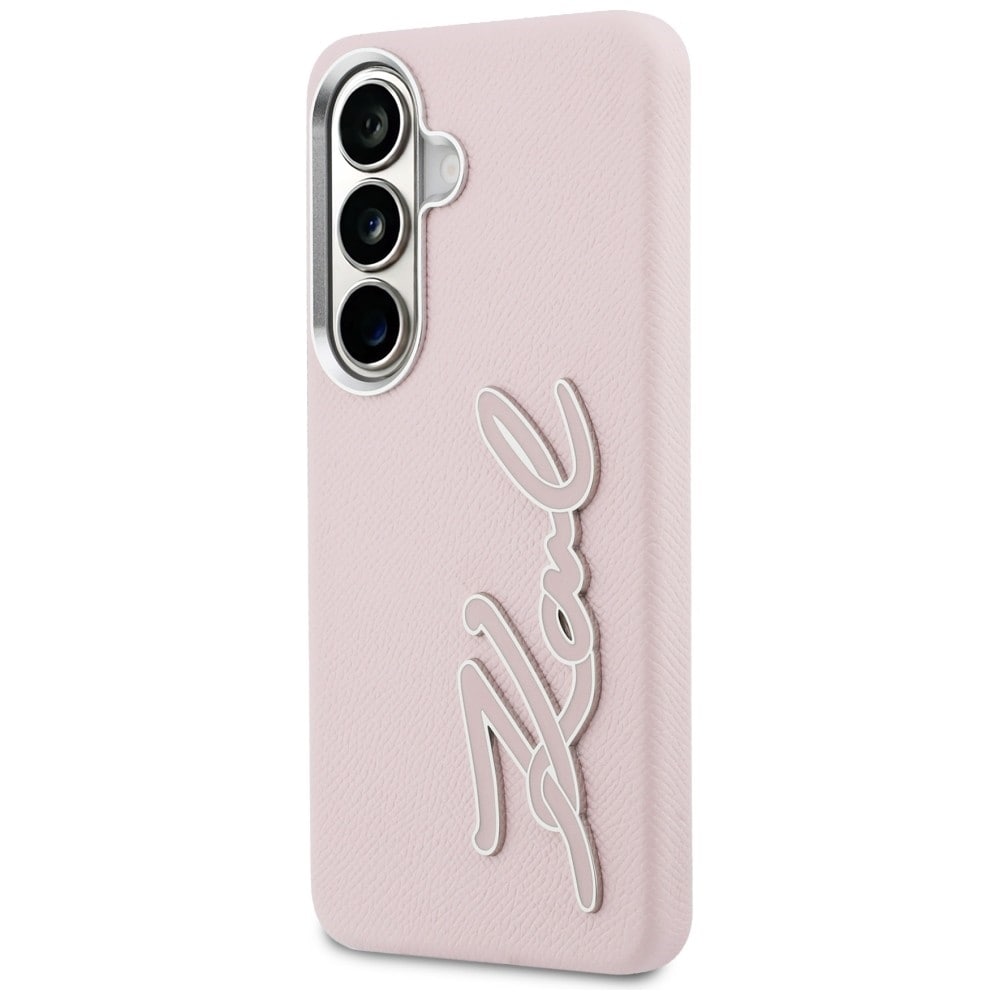 Karl Lagerfeld Grained Signature Metal Resin Logo Fodral för Samsung Galaxy S26 - Rosa