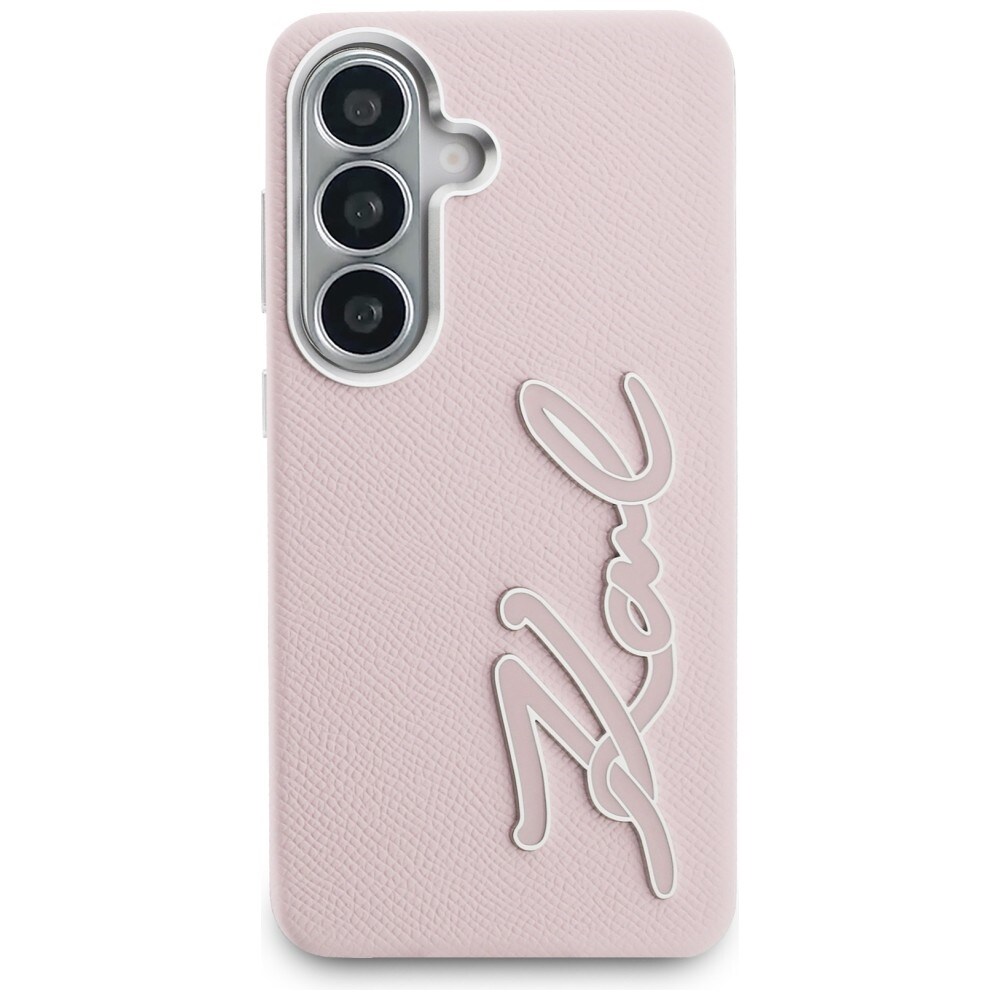 Karl Lagerfeld Grained Signature Metal Resin Logo Fodral för Samsung Galaxy S26 - Rosa
