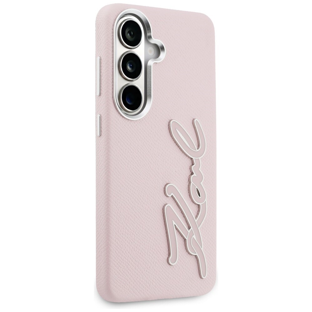 Karl Lagerfeld Grained Signature Metal Resin Logo Fodral för Samsung Galaxy S26 - Rosa