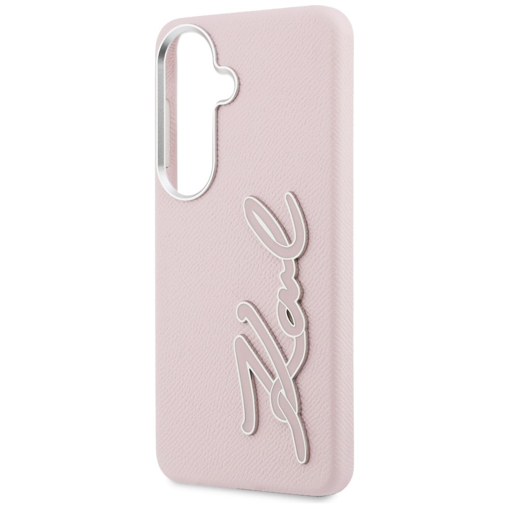 Karl Lagerfeld Grained Signature Metal Resin Logo Fodral för Samsung Galaxy S26 - Rosa