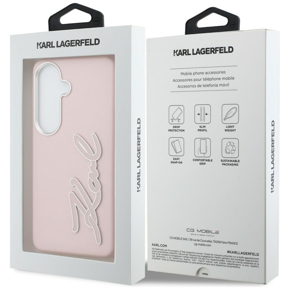 Karl Lagerfeld Grained Signature Metal Resin Logo Fodral för Samsung Galaxy S26 - Rosa