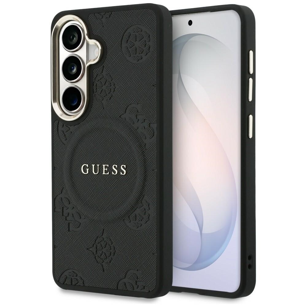 Guess Saffiano Peony Embossed Ring MagSafe-fodral för Samsung Galaxy S26+ - svart