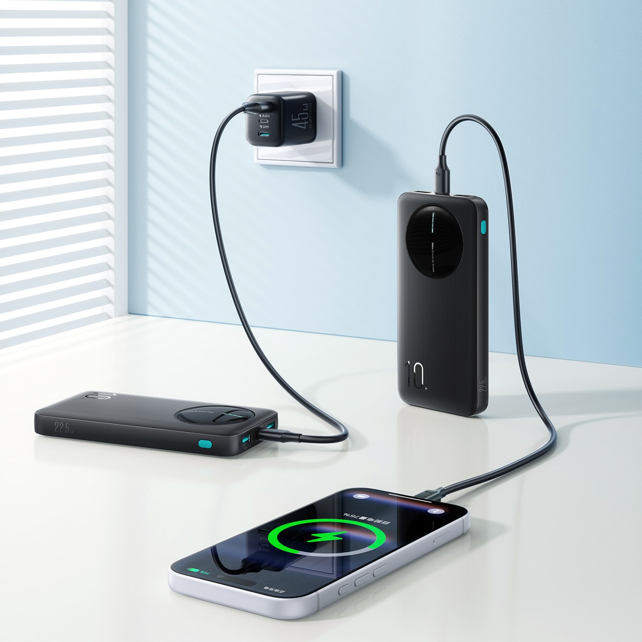 Joyroom JR-PBF12 Pro Powerbank 22,5 W 10000 mAh med digital skjerm 2x USB-A 1x USB-C - Svart