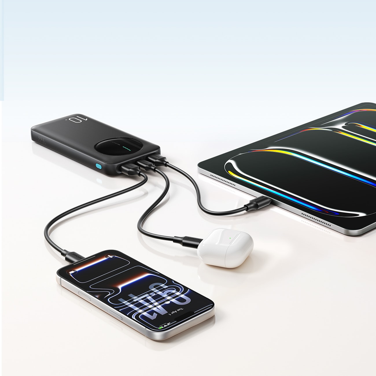 Joyroom JR-PBF12 Pro Powerbank 22,5 W 10000 mAh med digital skjerm 2x USB-A 1x USB-C - Svart