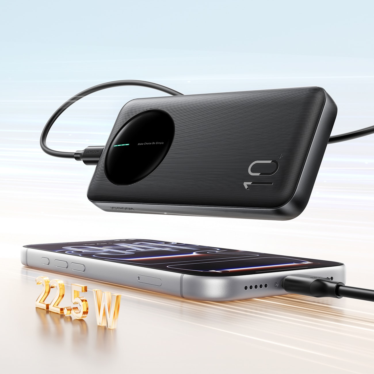 Joyroom JR-PBF12 Pro Powerbank 22,5 W 10000 mAh med digital skjerm 2x USB-A 1x USB-C - Svart