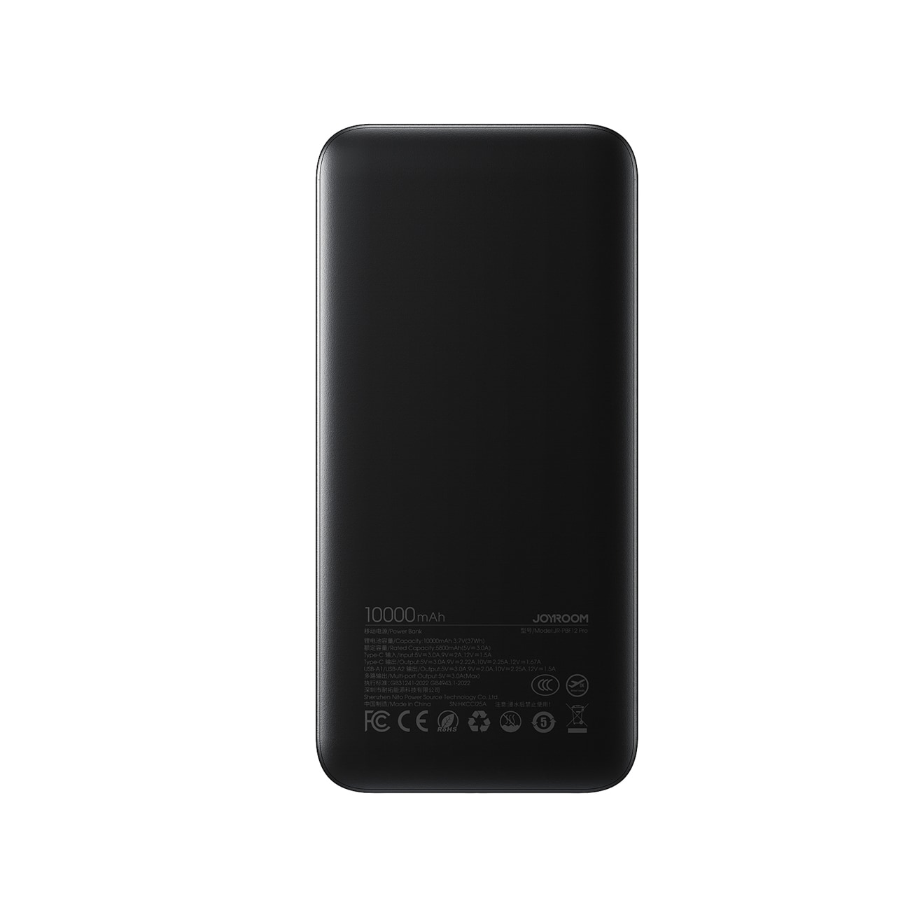 Joyroom JR-PBF12 Pro Powerbank 22,5 W 10000 mAh med digital skjerm 2x USB-A 1x USB-C - Svart