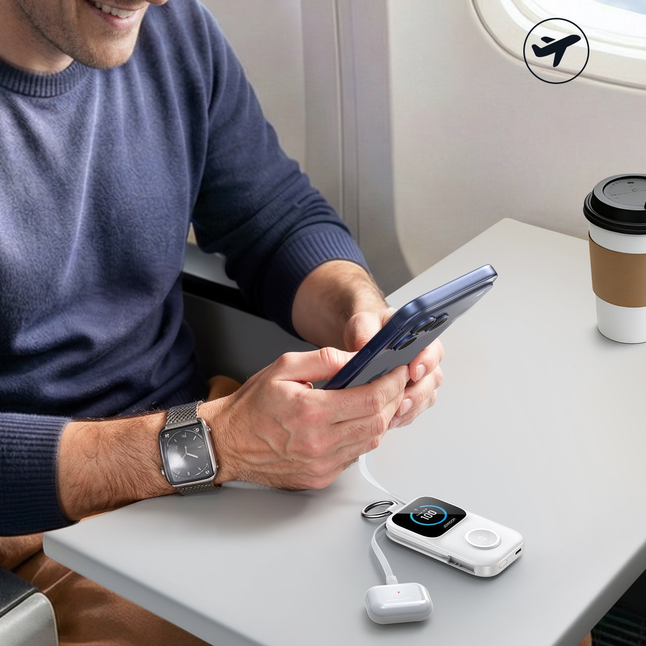 Joyroom JR-W19 5000mAh Powerbank med 5W trådløs klokkelading - hvit