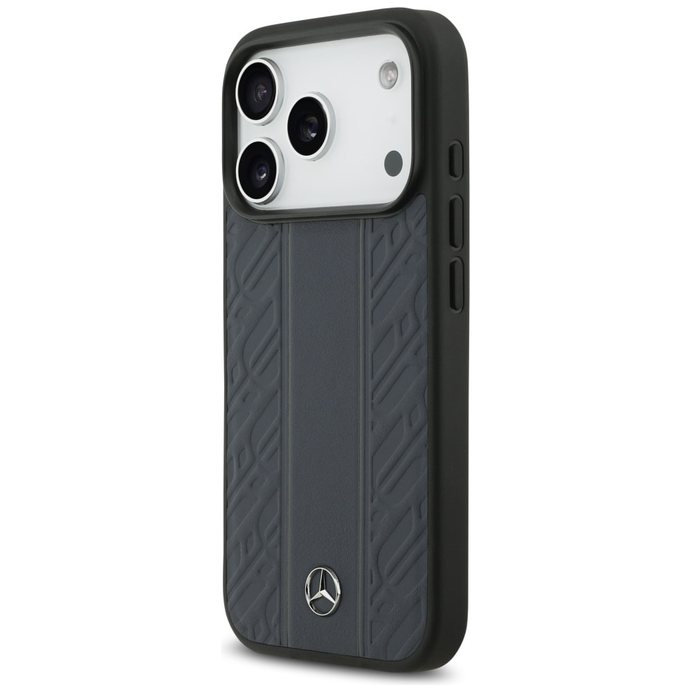 Mercedes Läder Laurel Leaves Stripes MagSafe-fodral för iPhone 17 Pro - Blå