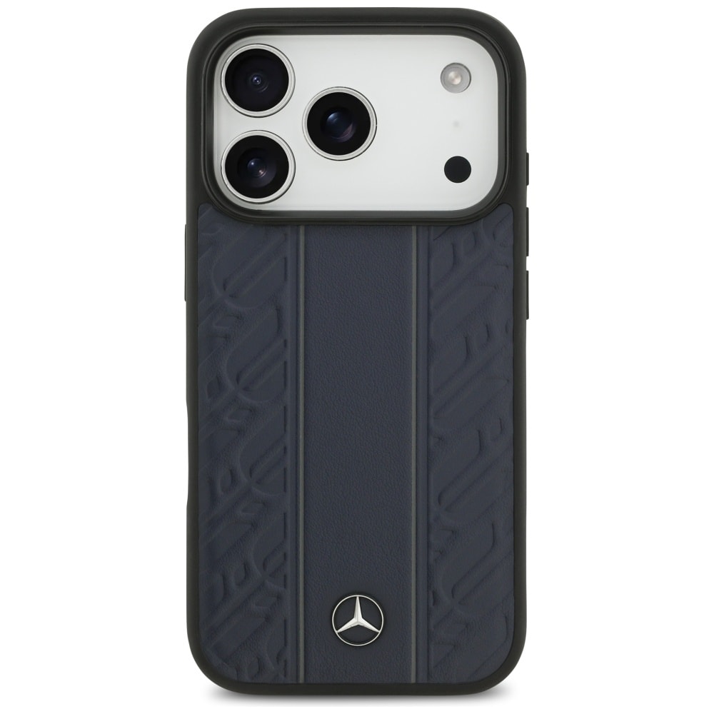 Mercedes Läder Laurel Leaves Stripes MagSafe-fodral för iPhone 17 Pro - Blå