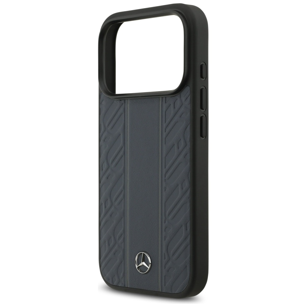 Mercedes Läder Laurel Leaves Stripes MagSafe-fodral för iPhone 17 Pro - Blå