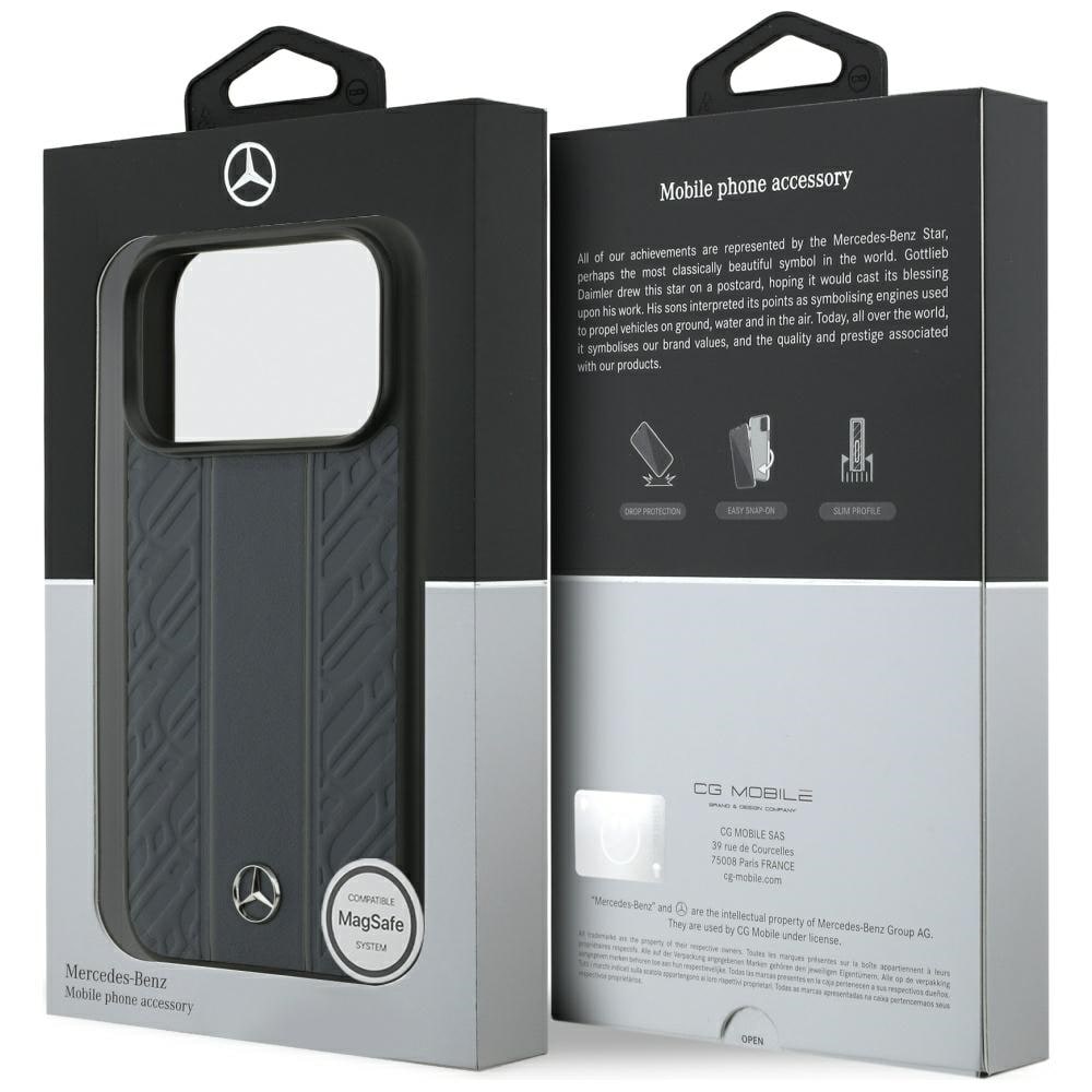 Mercedes Läder Laurel Leaves Stripes MagSafe-fodral för iPhone 17 Pro - Blå