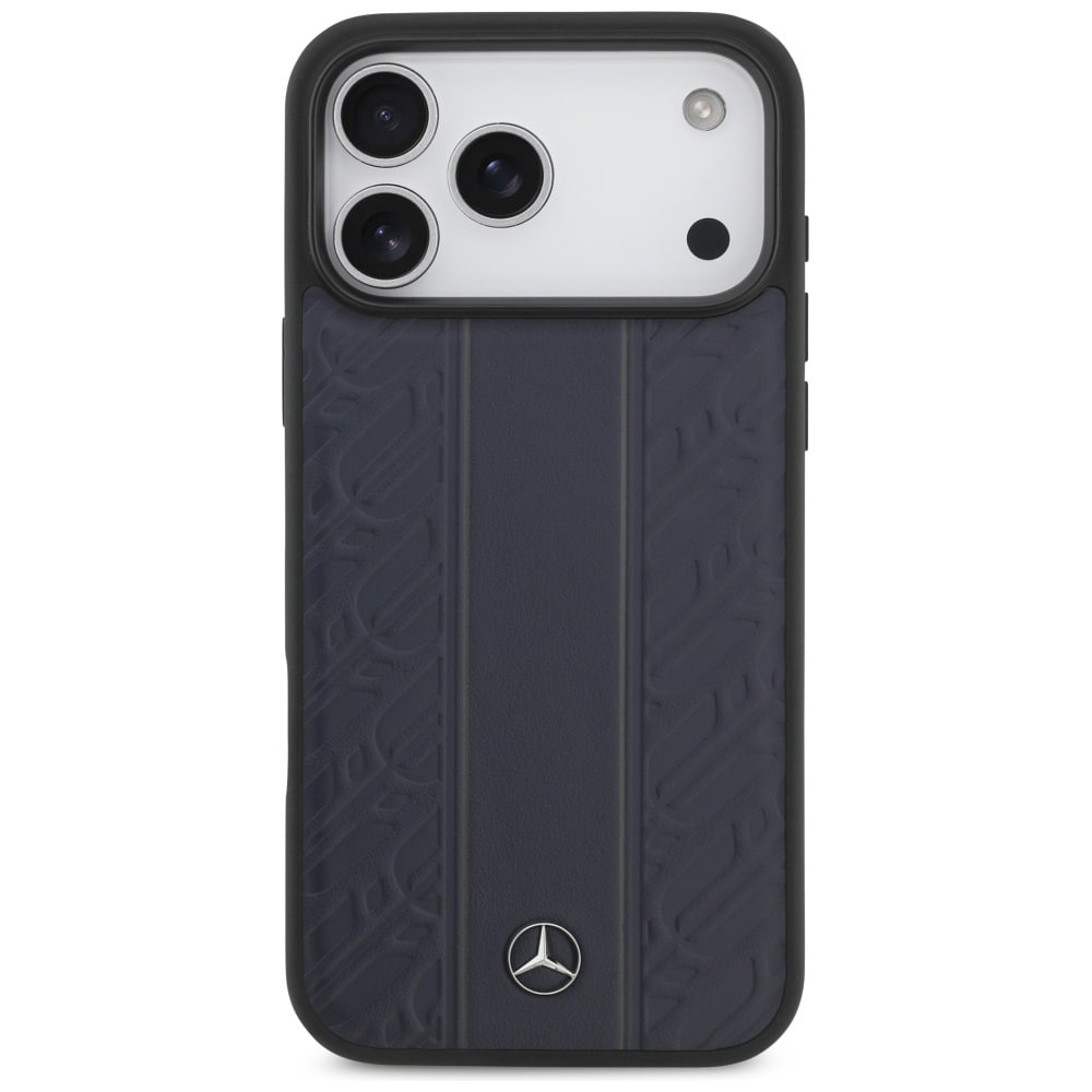 Mercedes Läder Laurel Leaves Stripes MagSafe-fodral för iPhone 17 Pro Max - Blå