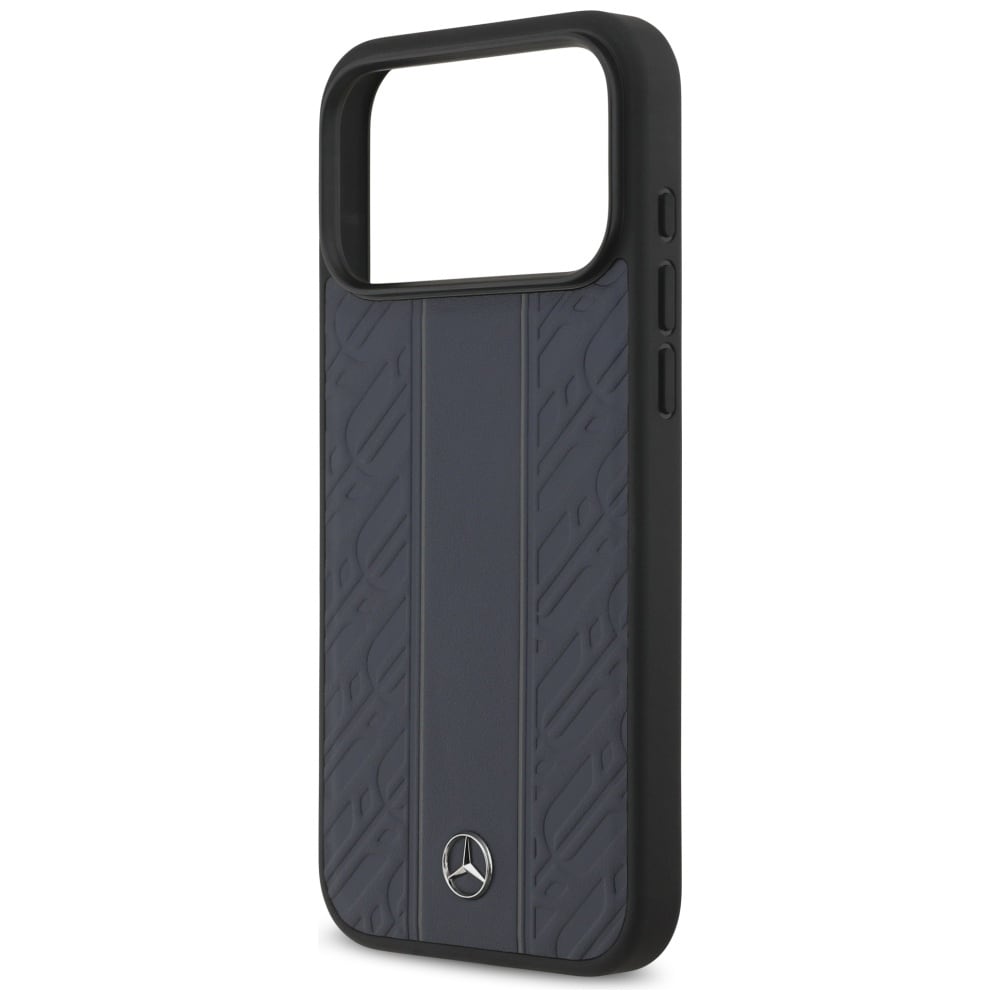 Mercedes Läder Laurel Leaves Stripes MagSafe-fodral för iPhone 17 Pro Max - Blå