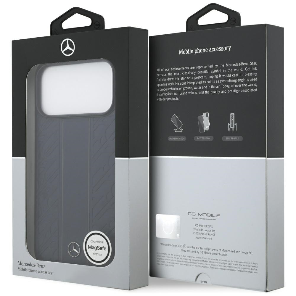 Mercedes Läder Laurel Leaves Stripes MagSafe-fodral för iPhone 17 Pro Max - Blå