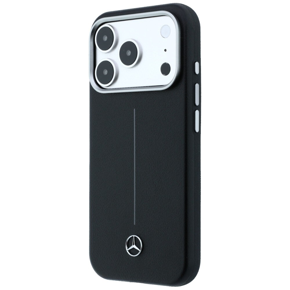 Mercedes læderetui med halvomslag i Iconic Line med MagSafe til iPhone 17 Pro – sort