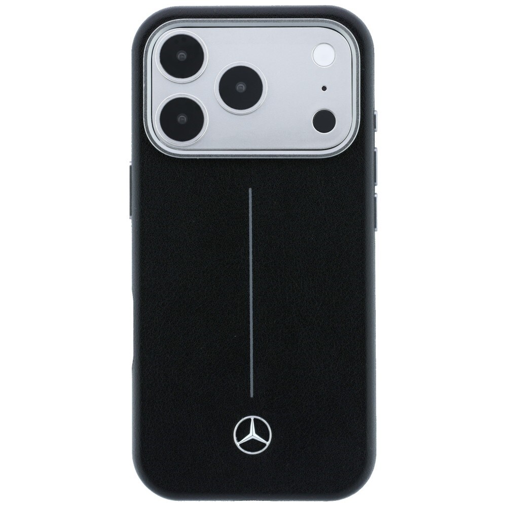 Mercedes læderetui med halvomslag i Iconic Line med MagSafe til iPhone 17 Pro – sort