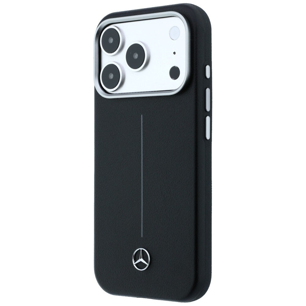Mercedes læderetui med halvomslag i Iconic Line med MagSafe til iPhone 17 Pro Max – Sort