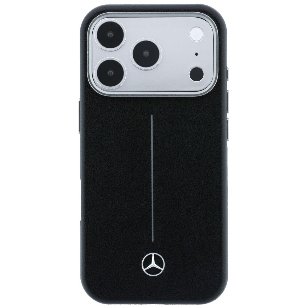 Mercedes læderetui med halvomslag i Iconic Line med MagSafe til iPhone 17 Pro Max – Sort