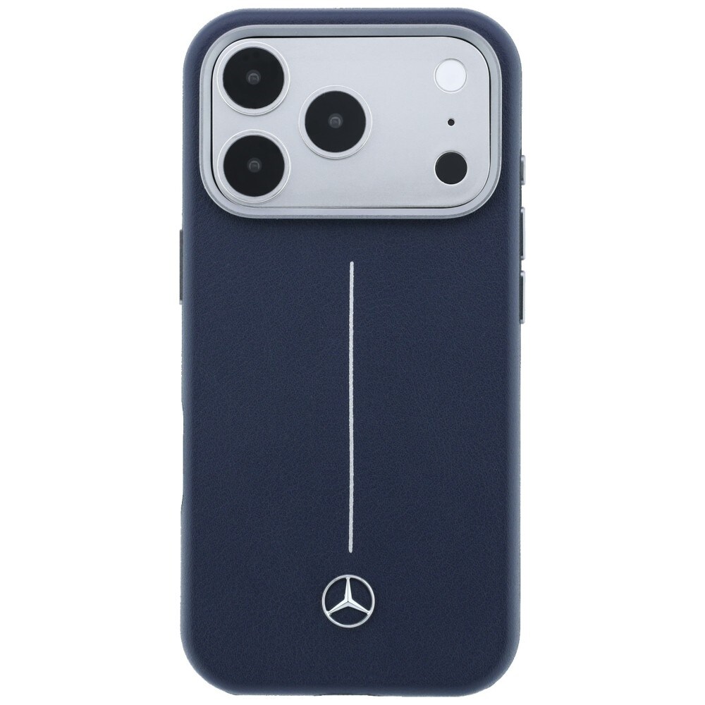 Mercedes läderfodral med halvomslag i Iconic Line med MagSafe för iPhone 17 Pro – marinblått