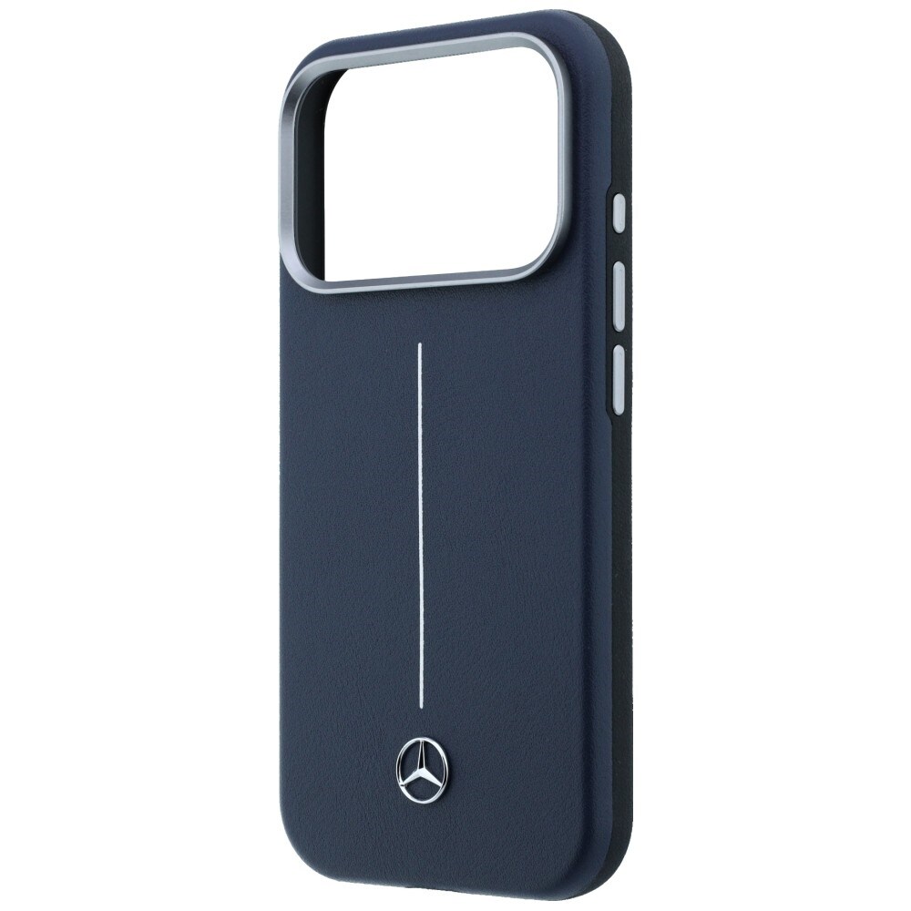 Mercedes läderfodral med halvomslag i Iconic Line med MagSafe för iPhone 17 Pro – marinblått