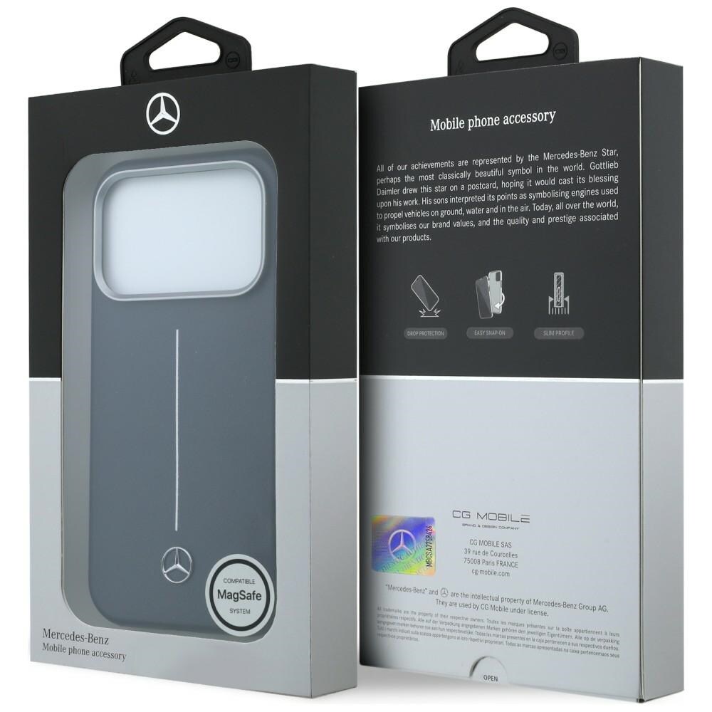 Mercedes läderfodral med halvomslag i Iconic Line med MagSafe för iPhone 17 Pro – marinblått