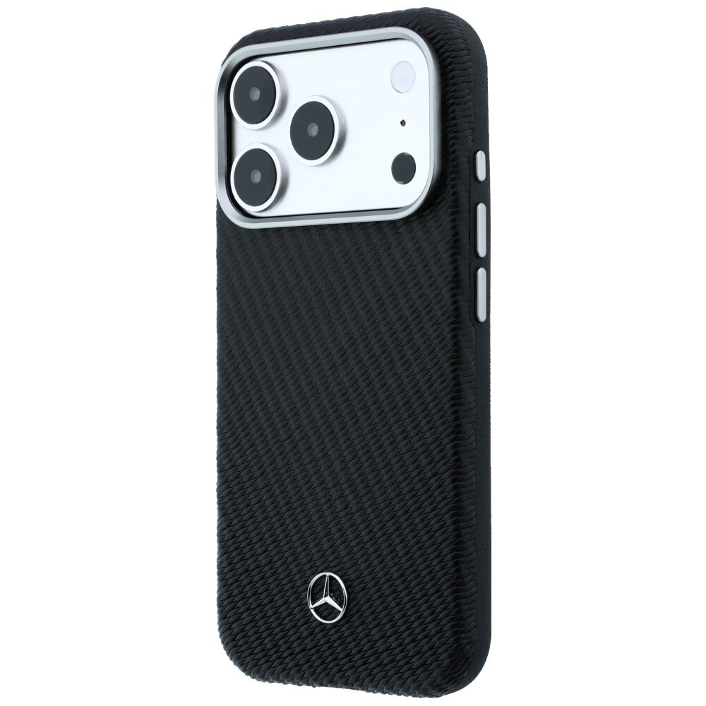 Mercedes läderfodral med halvomslag, träimitation & MagSafe för iPhone 17 Pro Max – Svart